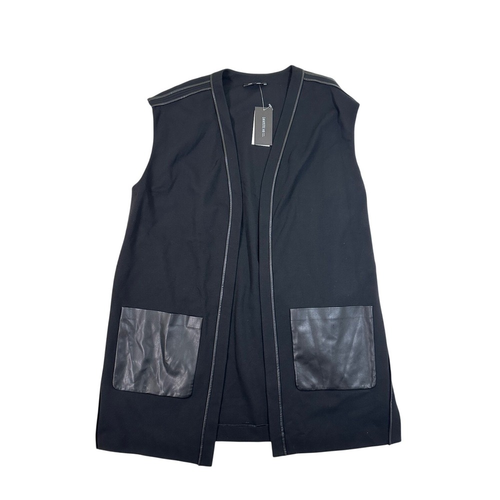 Lafayette 148 New York Women's Black Faux Leather‎ Pocket Wool Vest size XXL